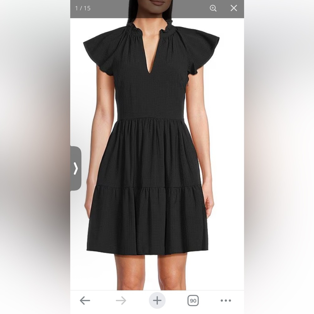 ANTONIO MELANI Black V-Neck Flutter Sleeve Midi Dress